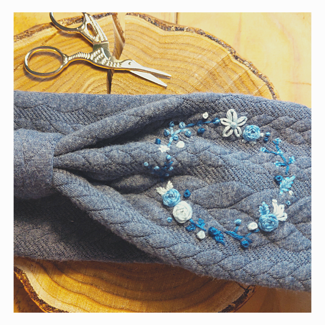 Stirnband, Blumenring Blau