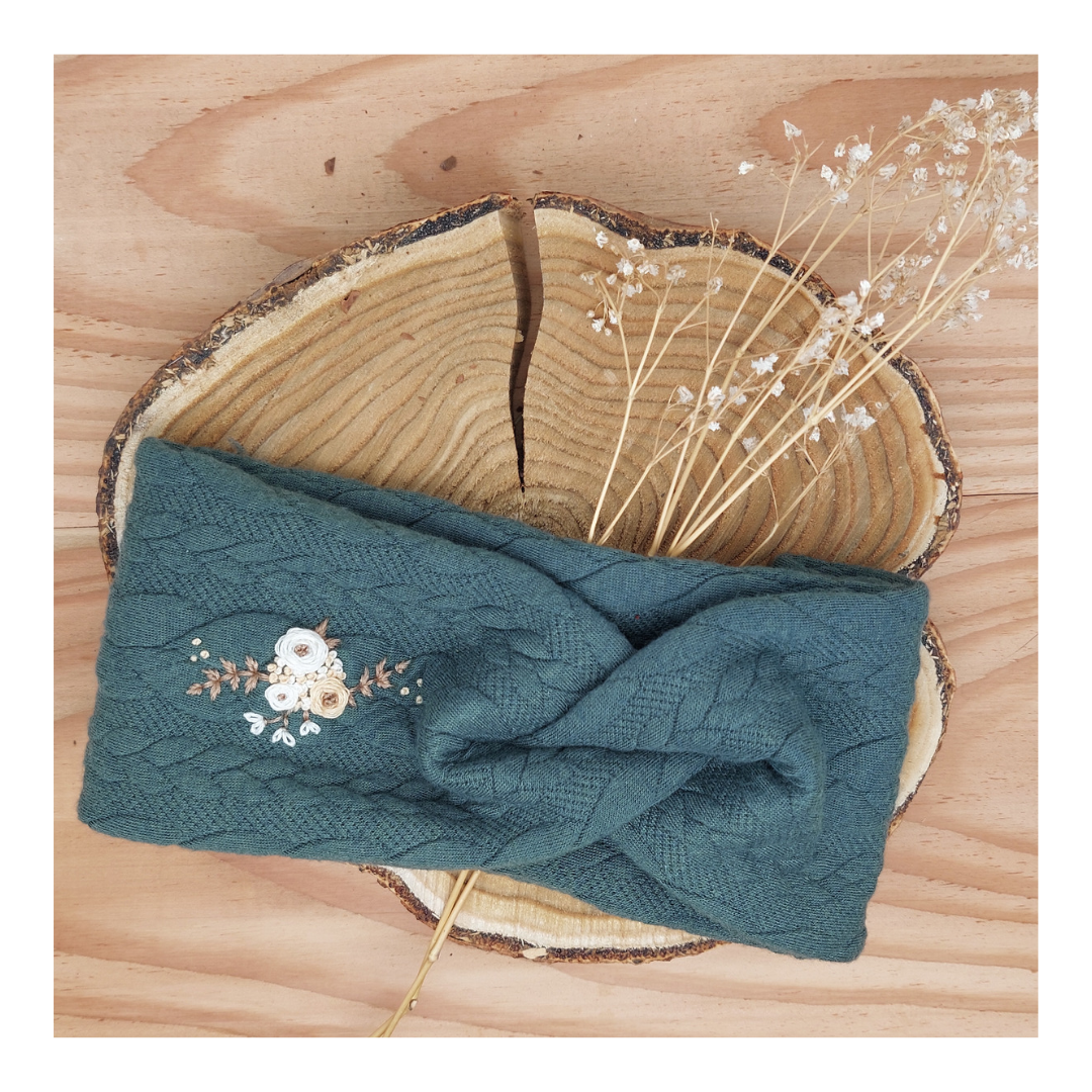 Stirnband, Blumenranke klein weiß/Beige